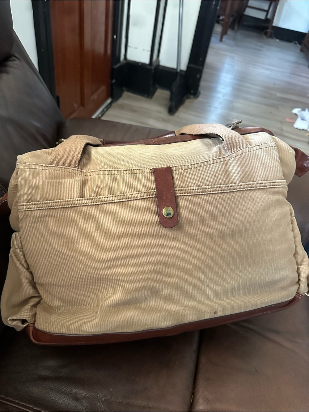Duluth Trading Co Tan Canvas Duffel with Brown Leather Accents - Picture 5 of 13